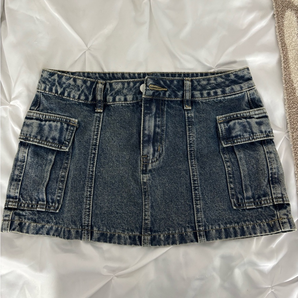 Denim Cargo Mini Skirt